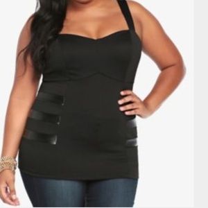 Sexy Black Bustier with Faux Leather